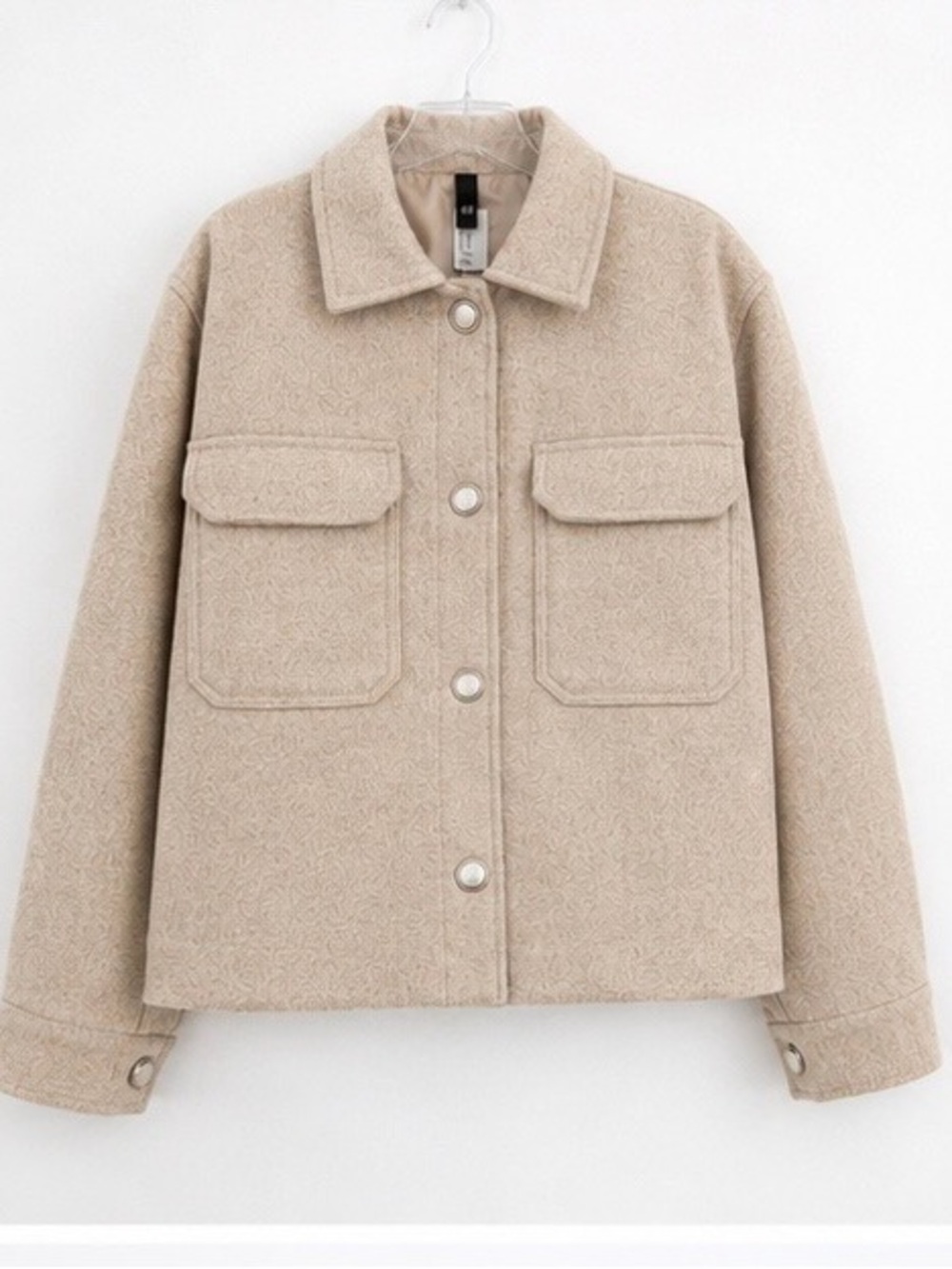 H&M Cream Cropped Button-Front Wool Blend Jacket